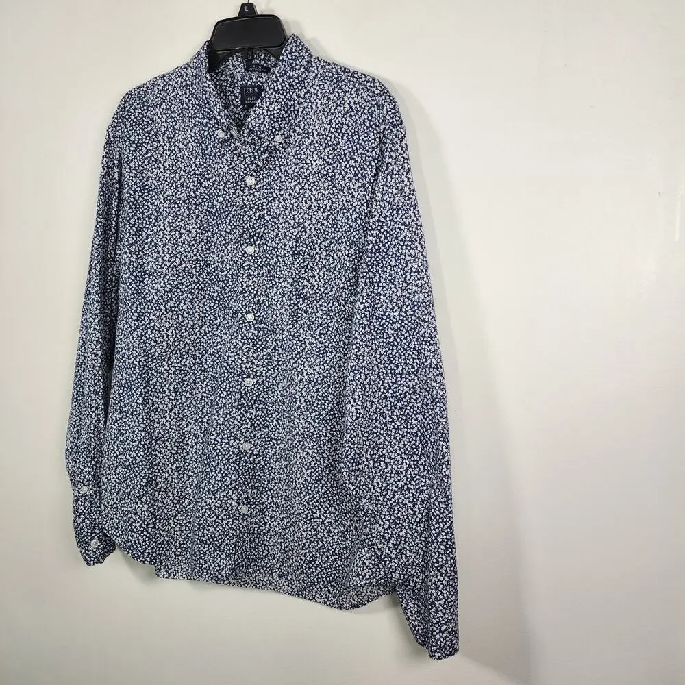 J. Crew Mens Shirt XL Flex Washed Slim Untucked Floral Button Blue Long Sleeve
